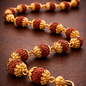 RUDRAKSHA MALA GOLD FLOWER CAPPING