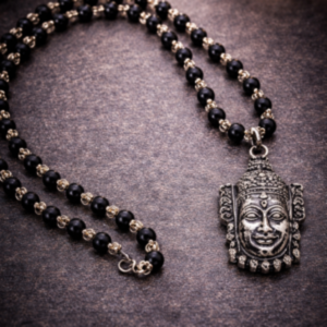 SILVER CAPPING KARUNGALI MALA WITH MAHAKAL PENDANT